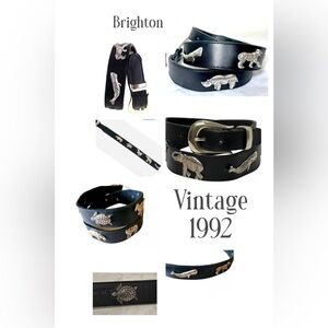 Vtg 1992 Brighton Honest Black Leather Safari Animal Belt 34 Rare 60403